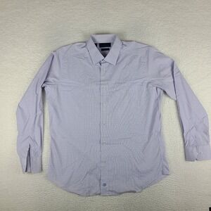 David Donahue Shirt Mens 17 34/35 Blueโ Purple Performance Trim Fit Button Up